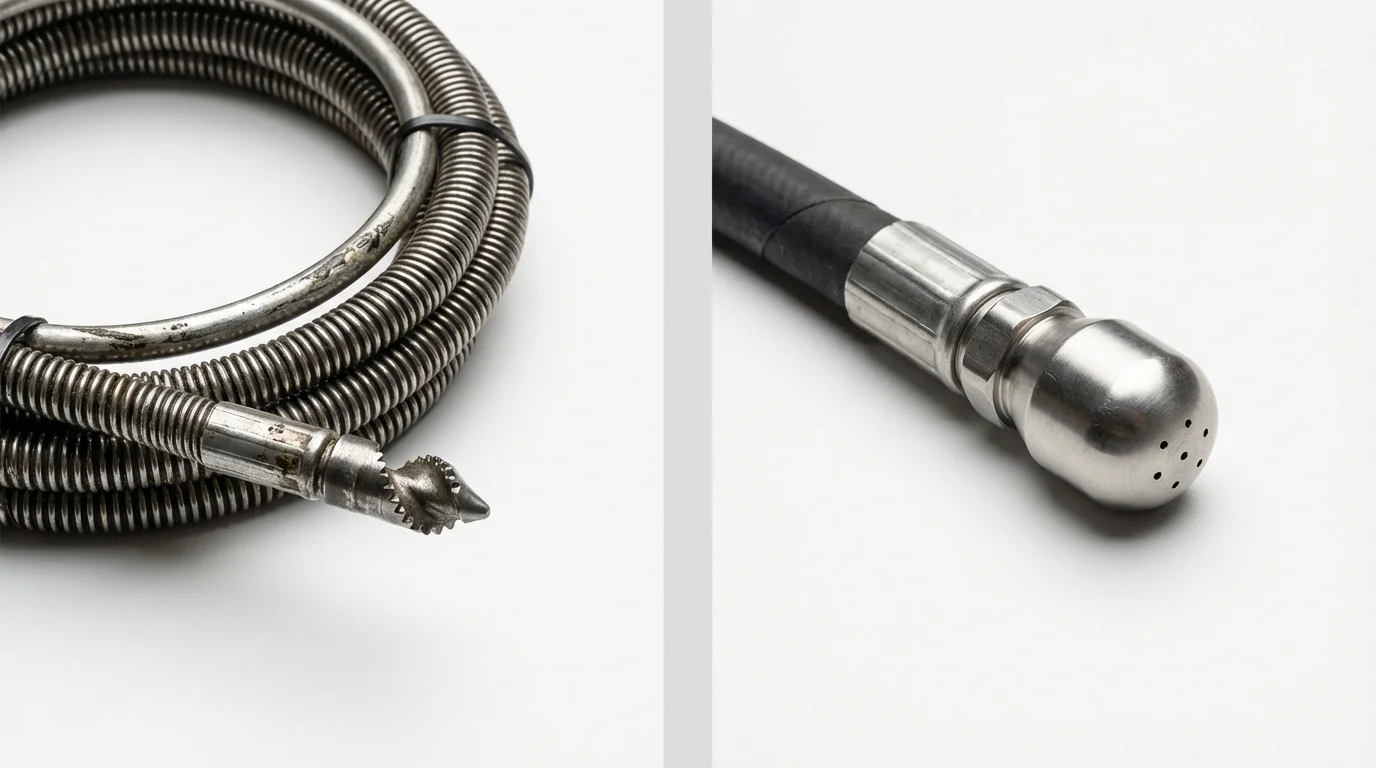 Drain snake cable and hydro jetting nozzle used for drain cleaning in Kiowa, KS