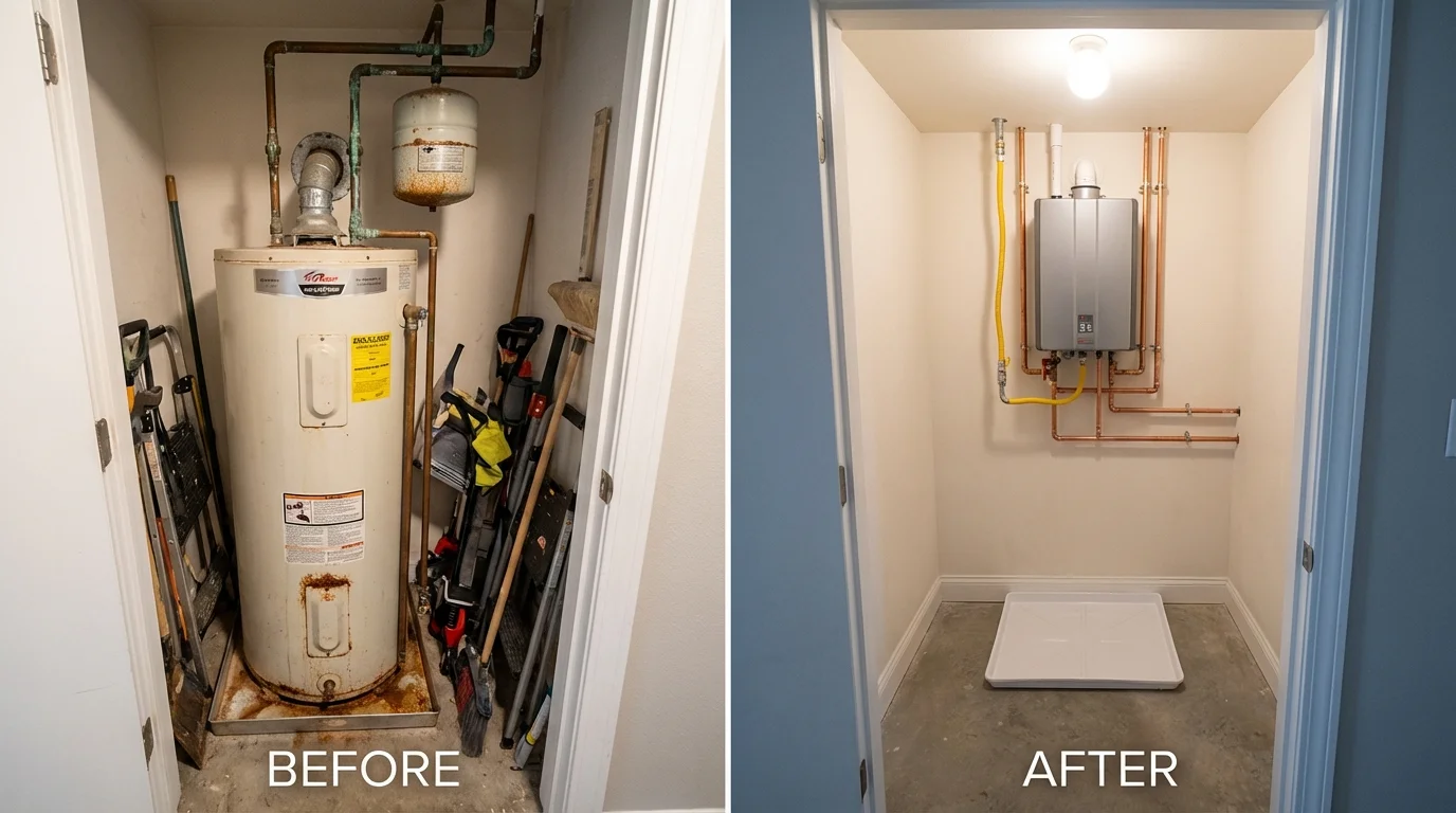 Tank water heater versus wall-mounted tankless unit comparison for Kiowa, KS homeowners